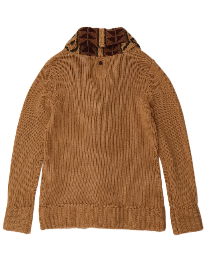 KHUJO Γυναικείο πουλόβερ ζακέτα UK 16 Μεγάλο μπεζ γεωμετρικό ακρυλικό