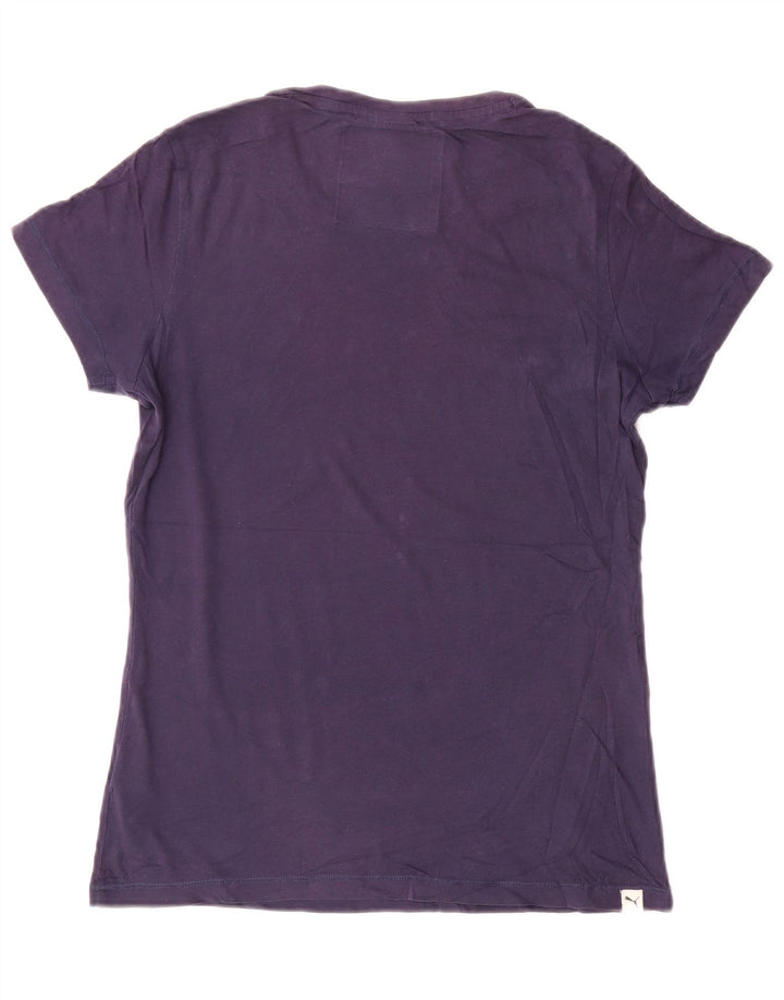 Γυναικείο γραφικό μπλουζάκι Puma τοπ βρετανικό 12 μεσαίο ναυτικό μπλε βαμβακερό