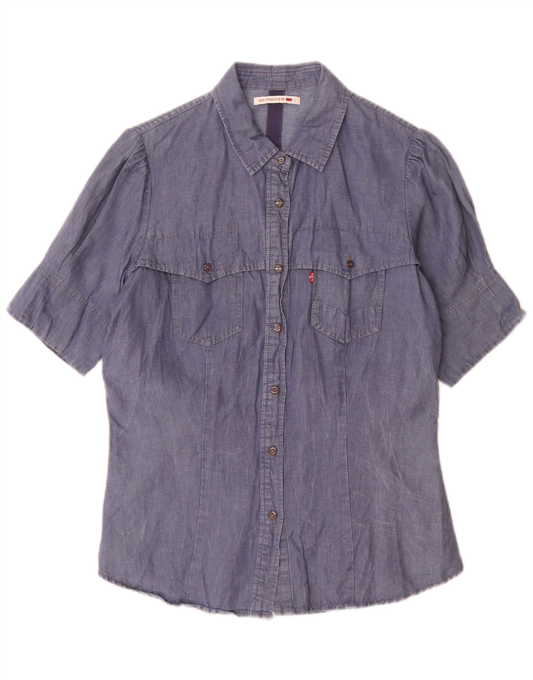 Γυναικείο κοντομάνικο πουκάμισο Levi's UK 14 μεγάλο μπλε βαμβακερό
