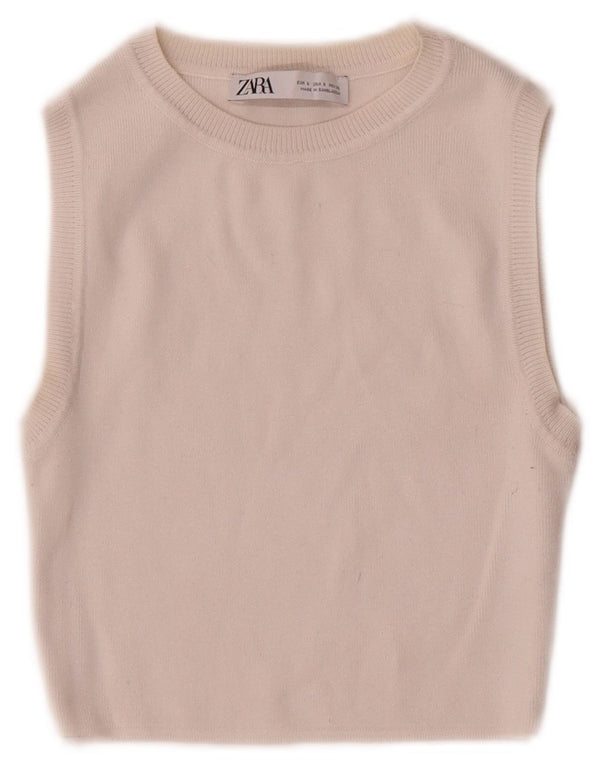 Zara Γυναικείο γιλέκο Crop UK 8 Small White Viscose