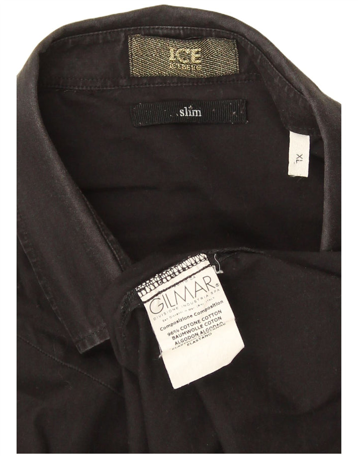 Ανδρικό πουκάμισο Iceberg Slim Fit XL Μαύρο βαμβακερό