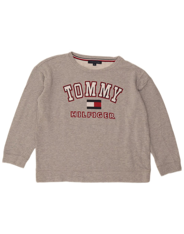 Tommy Hilfiger Γυναικείο γραφικό υπερμεγέθη φούτερ Jumper UK 16 Large Grey