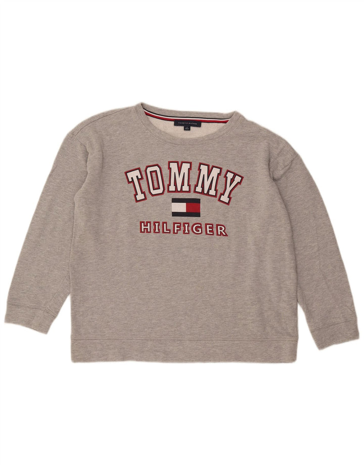 Tommy Hilfiger Γυναικείο γραφικό υπερμεγέθη φούτερ Jumper UK 16 Large Grey