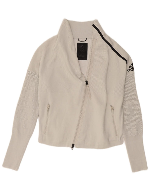 Γυναικεία αθλητική φόρμα γραφικών Adidas Top Jacket UK 8/10 Small White Polyester