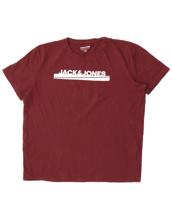 Jack & Jones Mens Graphic T-Shirt Top XL Burgundy Cotton