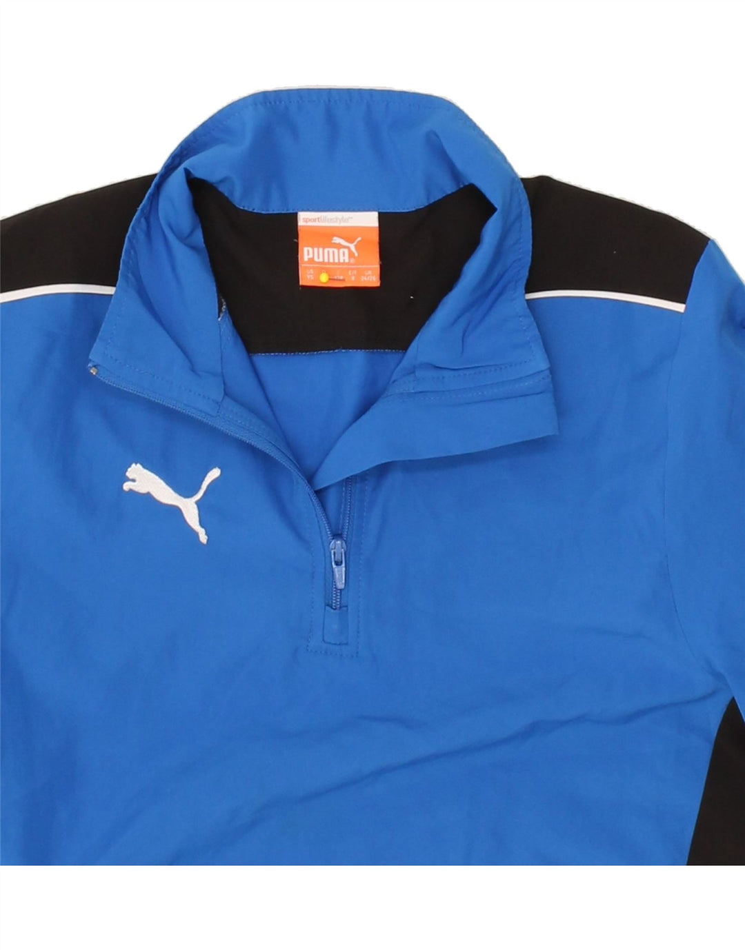 PUMA Boys Zip Neck Pullover Tracksuit Top 7-8 Years Blue Colourblock Vintage Puma and Second-Hand Puma from Messina Hembry 