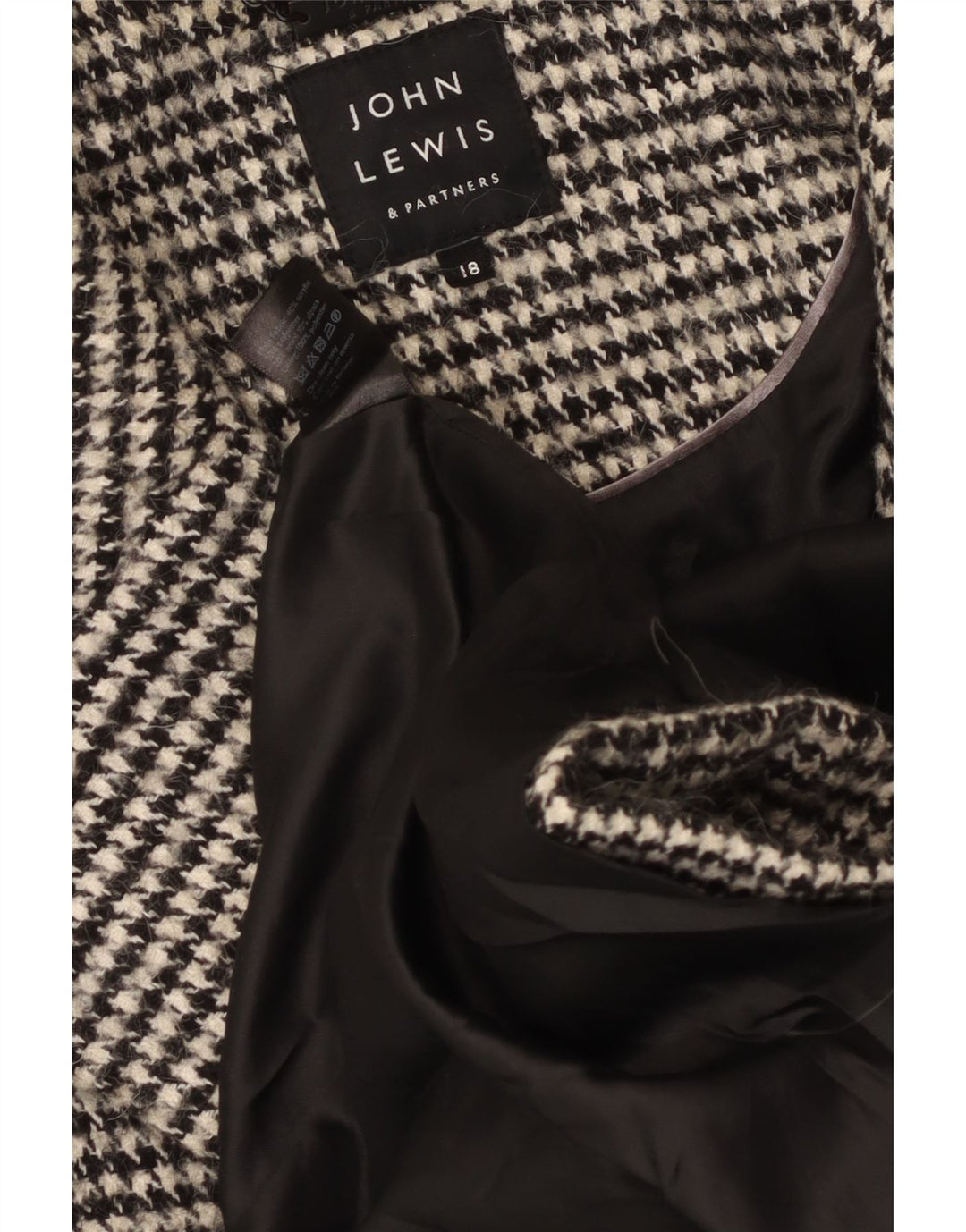 John Lewis Γυναικείο παλτό με διπλό στήθος UK 18 XL Μαύρο Houndstooth