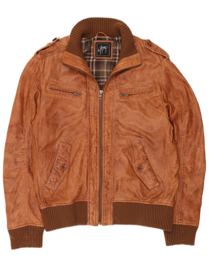 GYPSY Mens Military Bomber Leather Jacket UK 40 Large Brown Δερμάτινο