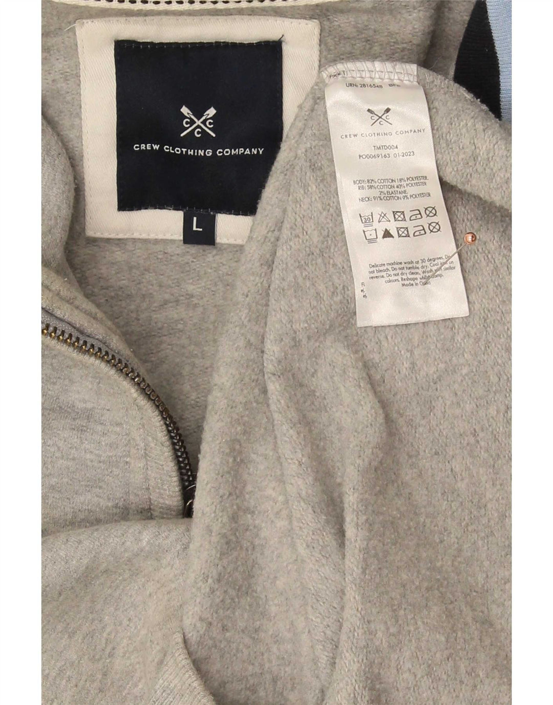 Ανδρικό φούτερ με φερμουάρ Crew Clothing, Μπλουζάκι, μεγάλο γκρι βαμβακερό