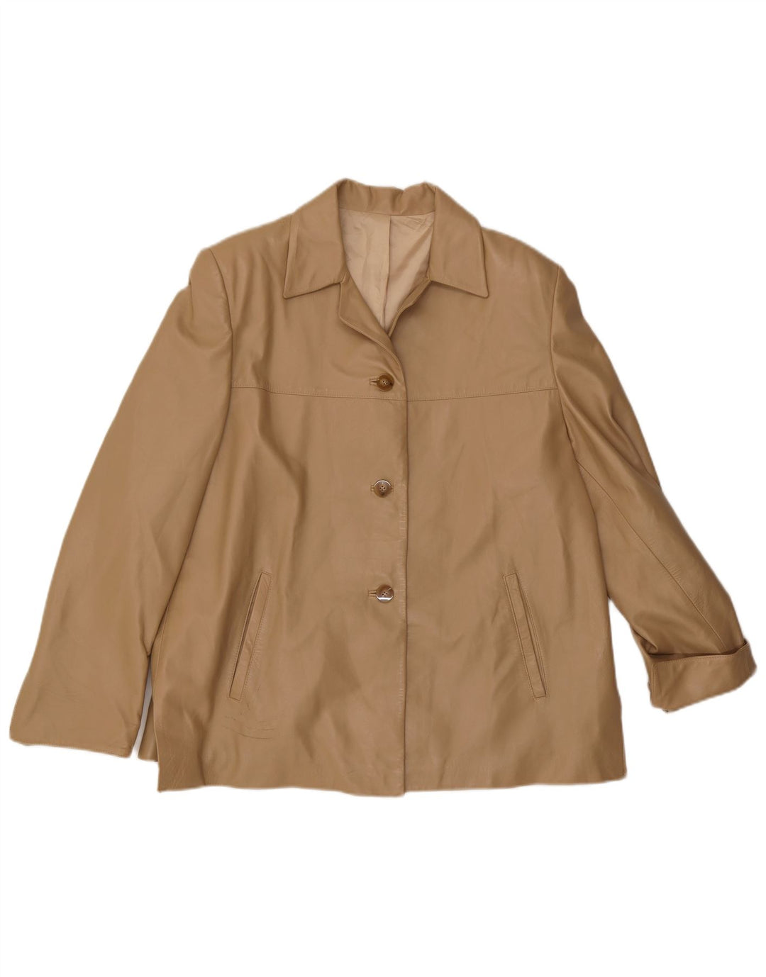 Vintage Γυναικείο Δερμάτινο Μπουφάν UK 16 Large Beige