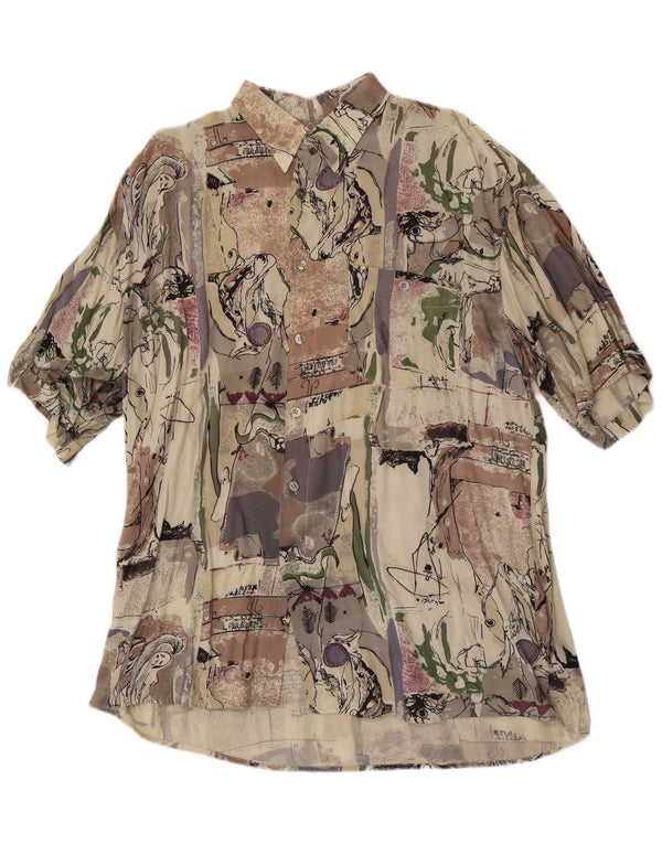 Ανδρικό κοντομάνικο πουκάμισο Vintage Abstract Pattern Μέγεθος 43/44 XL Μπεζ