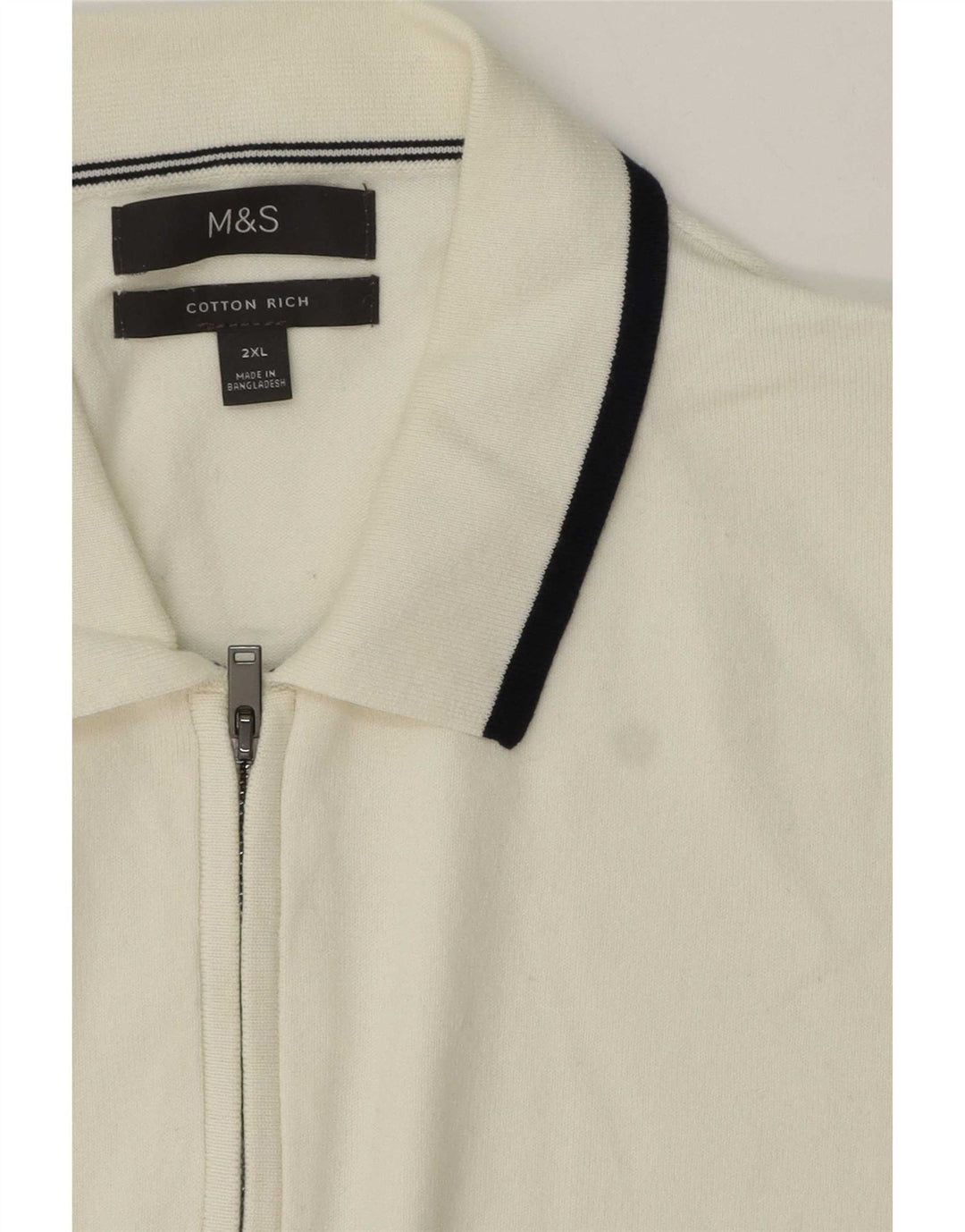 Marks & Spencer Ανδρικό πουλόβερ με λαιμόκοψη 2XL Λευκό ριγέ