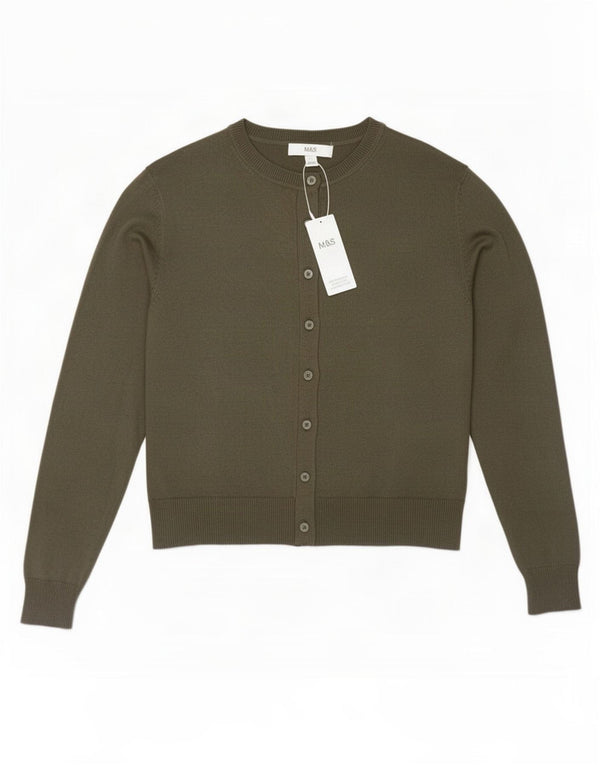 Marks & Spencer Γυναικείο πουλόβερ Crop Cardigan UK 12 Medium Khaki Viscose