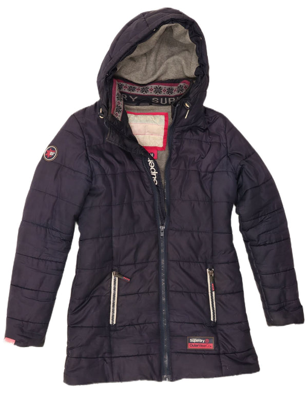 Superdry Γυναικείο παλτό με κουκούλα με γραφικό φόρεμα UK 14 Medium Navy Blue Winter