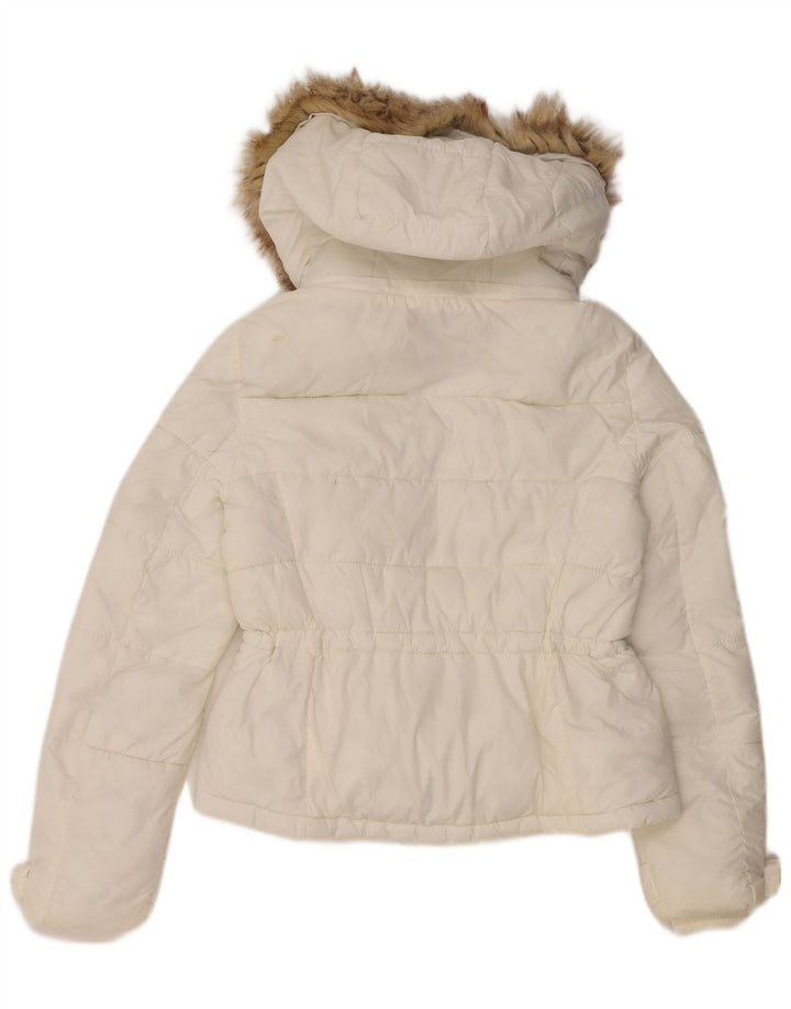 Zara Γυναικείο μπουφάν με κουκούλα UK 10 Small White Polyamide