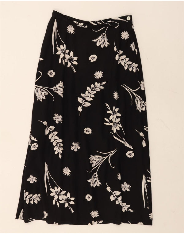 Laura Ashley Γυναικεία Midi Φούστα UK 12 Medium W26 Μαύρη φλοράλ βισκόζη