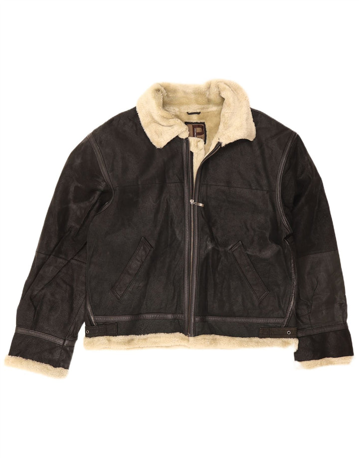 Ανδρικό Shearling Jacket Conbipel UK 42 XL μαύρο δέρμα