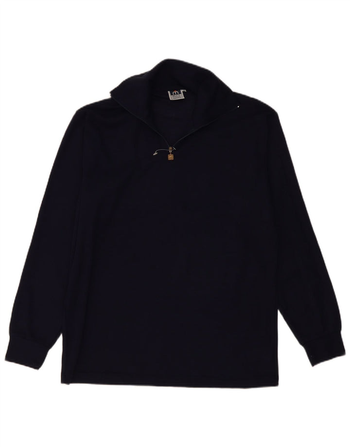 Vintage ανδρικό πουλόβερ με φερμουάρ IT 50 μεσαίου μπλε μαλλί