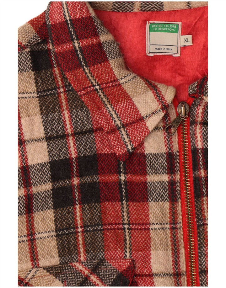 Γυναικείο μπλουζάκι Benetton Oversized Πουκάμισο UK 18 XL Red Check Polyester