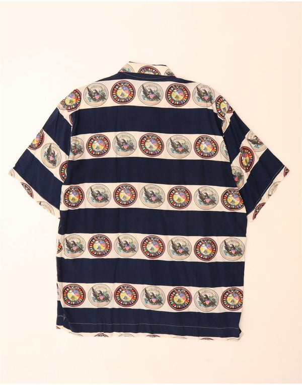 Ανδρικό γραφικό κοντομάνικο πουκάμισο VINTAGE Μεγάλο μπλε ναυτικό ριγέ βισκόζη