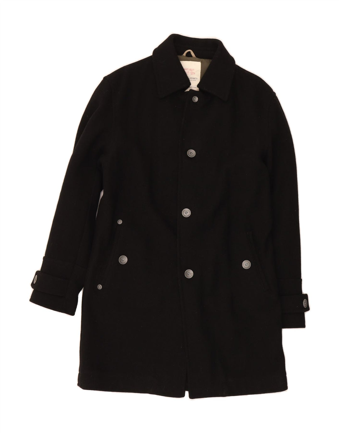 JACK & JONES Mens Overcoat UK 42 XL Black Wool Vintage Jack & Jones and Second-Hand Jack & Jones from Messina Hembry 