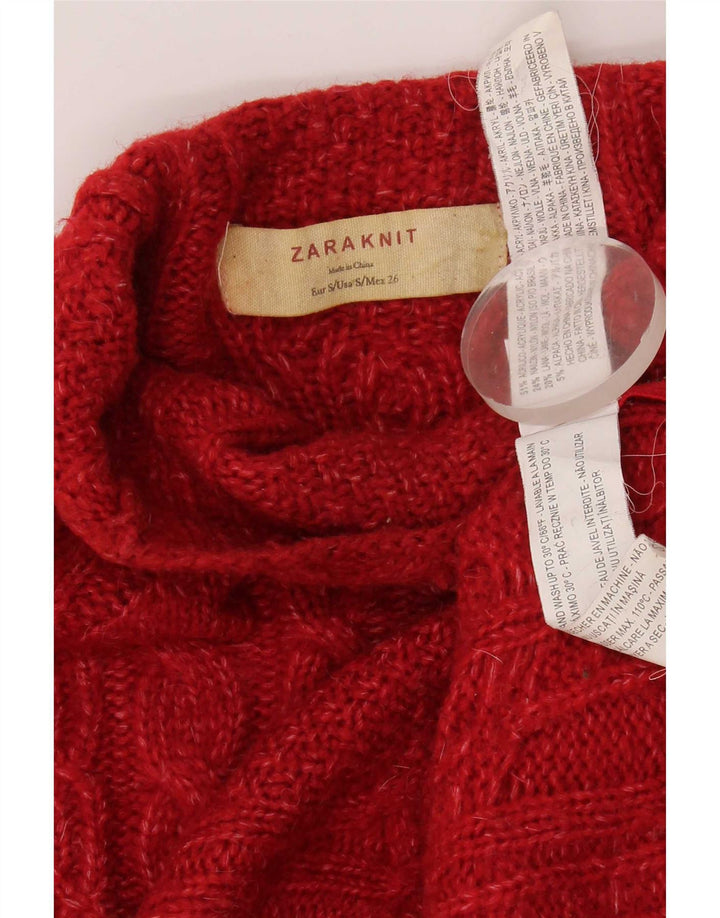 Zara Γυναικείο πουλόβερ με λαιμόκοψη UK 10 Small Red Acrylic