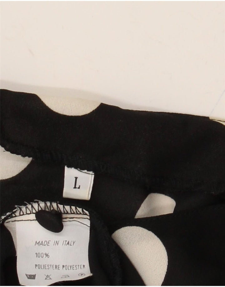 VINTAGE Γυναικείο κοντομάνικο πουκάμισο Μπλούζα UK 16 Μεγάλο Μαύρο Πουά