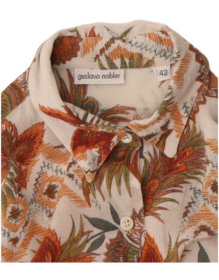 Vintage γυναικείο κοντομάνικο πουκάμισο EU 42 Large Off White Floral