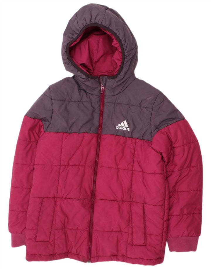 Μπουφάν Adidas Boys με κουκούλα με επένδυση 9-10 ετών ροζ πολυεστέρας