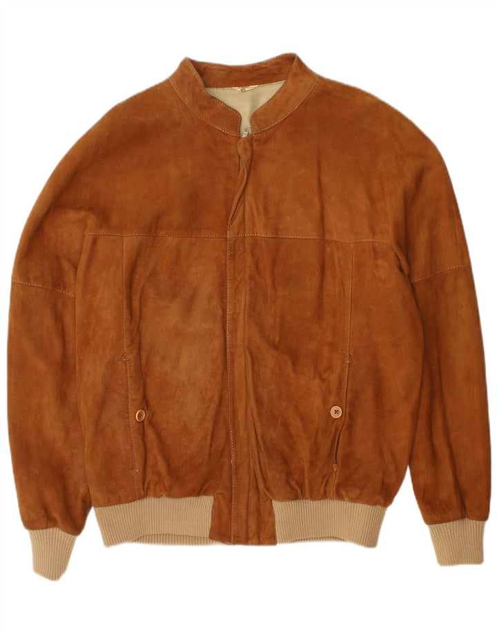 Vintage Ανδρικό Suede Bomber Jacket IT 52 XL Καφέ Δερμάτινο