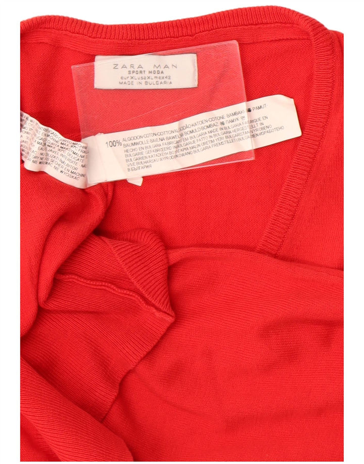 Ανδρικό πουλόβερ Zara με V λαιμόκοψη XL Κόκκινο βαμβακερό