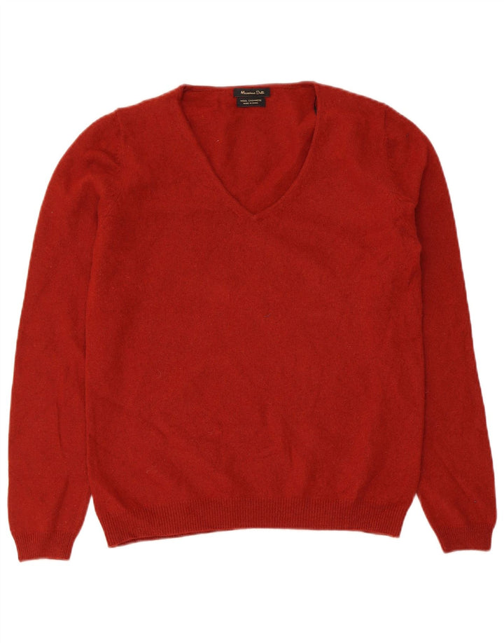 MASSIMO DUTTI Γυναικείο πουλόβερ με V λαιμόκοψη UK 14 μεγάλο κόκκινο μαλλί