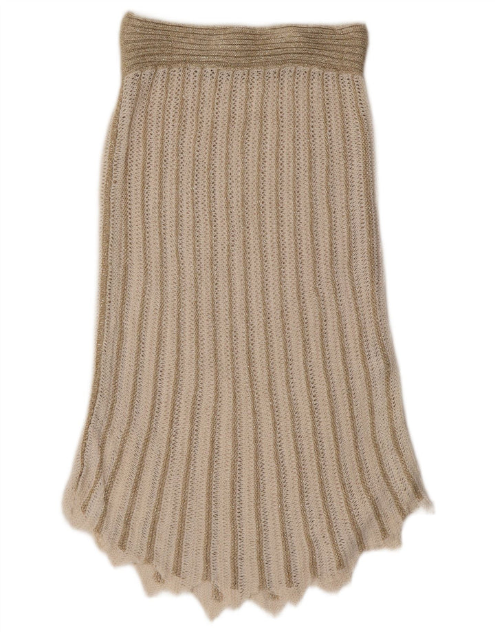 Vintage γυναικεία φούστα 2 τεμαχίων UK 8 Small W26 μπεζ ριγέ ακρυλικό