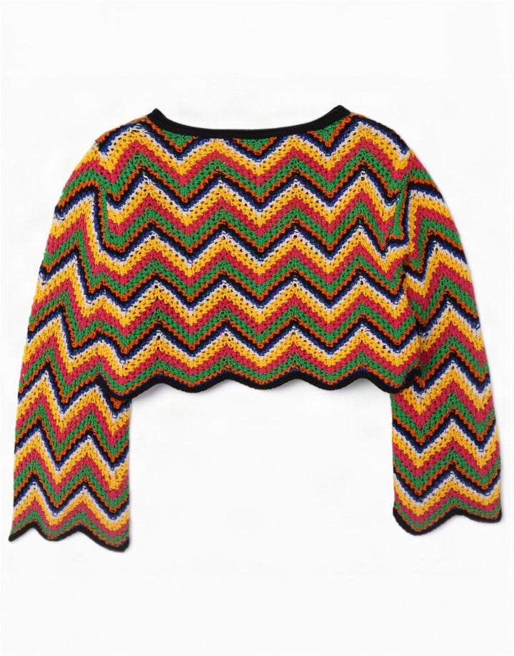 Zara Γυναικεία Μπλούζα Oversized Crop Top UK 10 Small Chevron πολύχρωμα