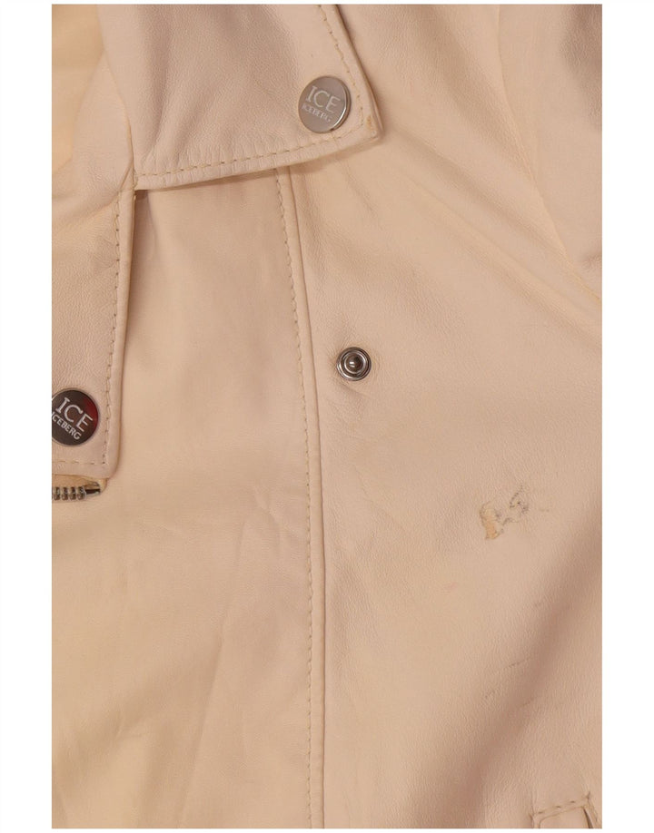 Iceberg Γυναικείο Δερμάτινο Μπουφάν Biker UK 14 Medium Off White Δερμάτινο