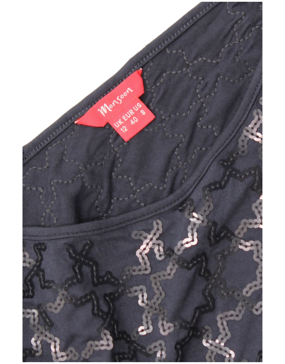 Γυναικείο κοντομάνικο φόρεμα Monsoon Shift UK 12 Medium Navy Blue Geometric