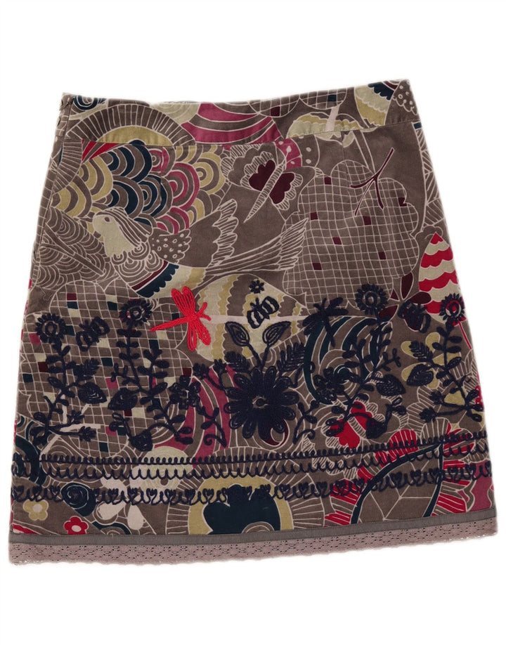 White Stuff Γυναικεία βελούδινη μίνι φούστα UK 12 μεσαία W33 Γκρι φλοράλ βαμβακερή