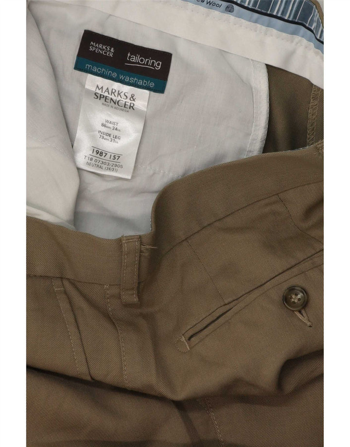 Ανδρικό Παντελόνι Κοστούμι Marks & Spencer W34 L31 Μπεζ μαλλί