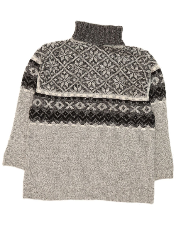 Vintage γυναικείο πουλόβερ με ρολό λαιμόκοψη UK 14 Medium Grey Fair Isle Acrylic