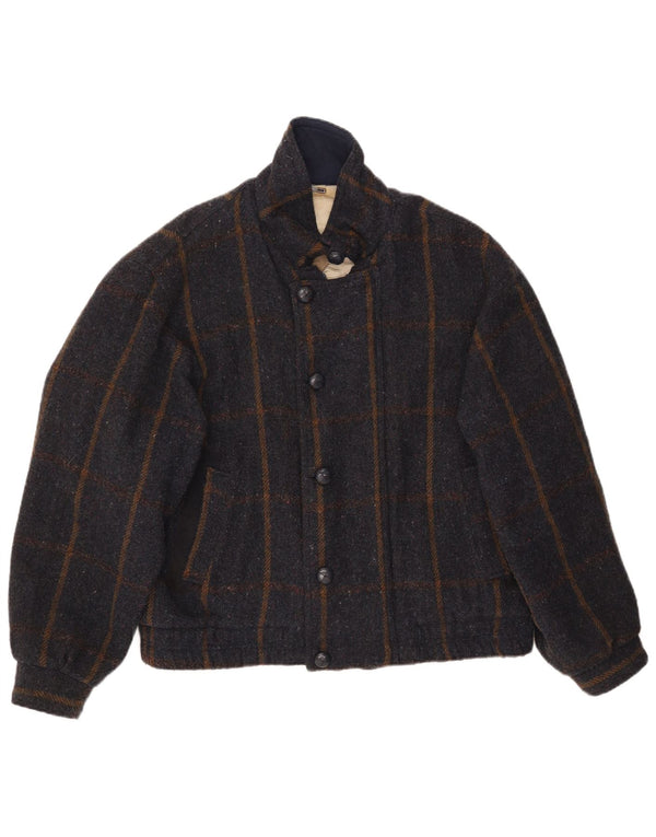 Rodrigo Mens Sherpa Bomber Jacket IT 50 Large Grey Check Wool