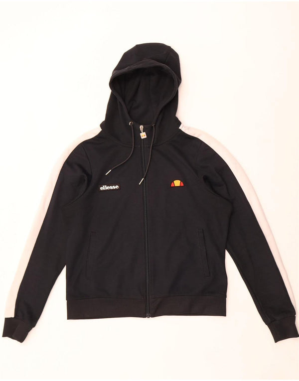 Ellesse γυναικείο πουλόβερ με κουκούλα με φερμουάρ UK 12 μεσαίο μαύρο βαμβακερό χρώμα