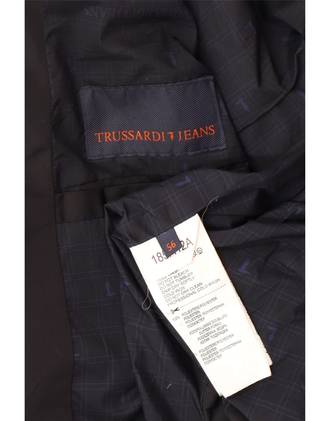 TRUSSARDI JEANS Ανδρικό μπουφάν με επένδυση IT 56 3XL μαύρο πολυεστέρα