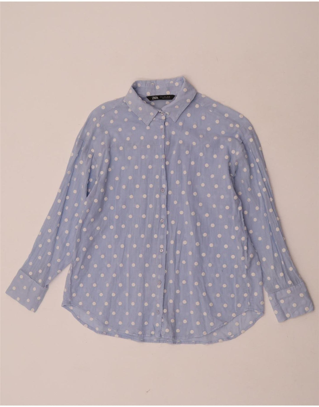 Zara Γυναικείο πουκάμισο UK 10 Small Blue Pot Polyester