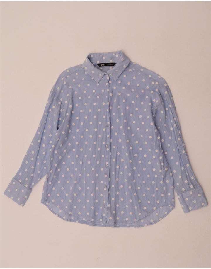 Zara Γυναικείο πουκάμισο UK 10 Small Blue Pot Polyester