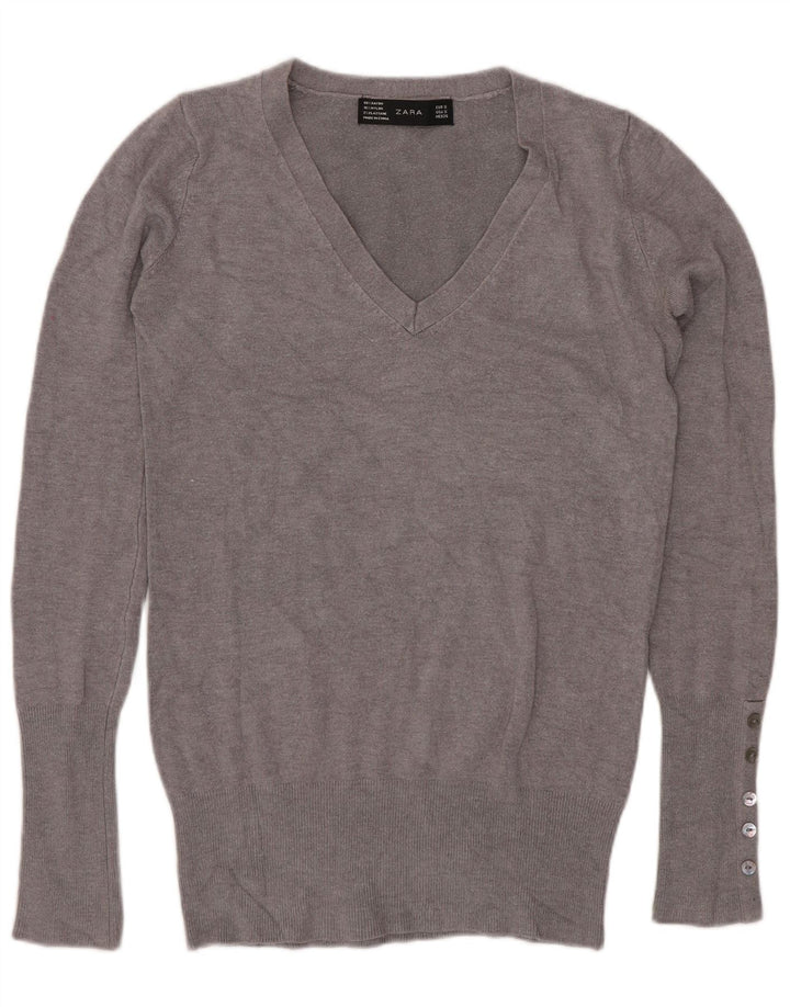 Zara Γυναικείο πουλόβερ με V λαιμόκοψη UK 10 Small Grey