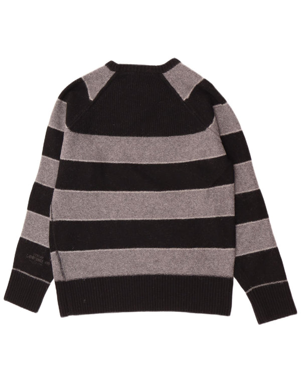 Γυναικείο πουλόβερ Lee Boat Neck Jumper UK 16 μεγάλο γκρι ριγέ παρθένο μαλλί