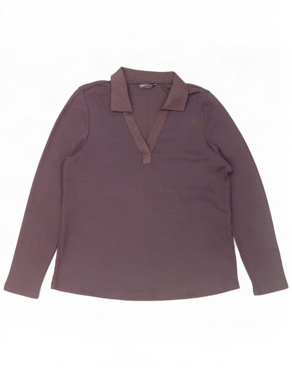 Marks & Spencer Γυναικείο μακρυμάνικο μπλουζάκι πόλο UK 18 XL μωβ πολυεστέρας
