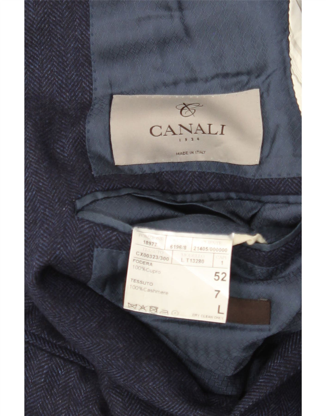 CANALI Ανδρικό σακάκι σακάκι με 2 κουμπιά IT 52 XL Navy Blue ψαροκόκκαλο κασμίρ