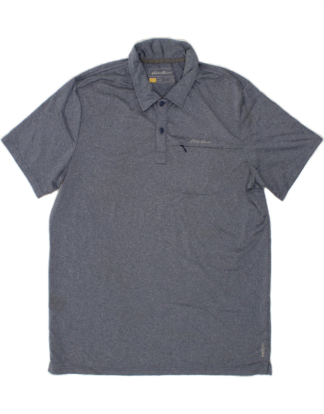 EDDIE BAUER Mens Polo Shirt Large Blue Flecked Polyester Vintage Eddie Bauer and Second-Hand Eddie Bauer from Messina Hembry 