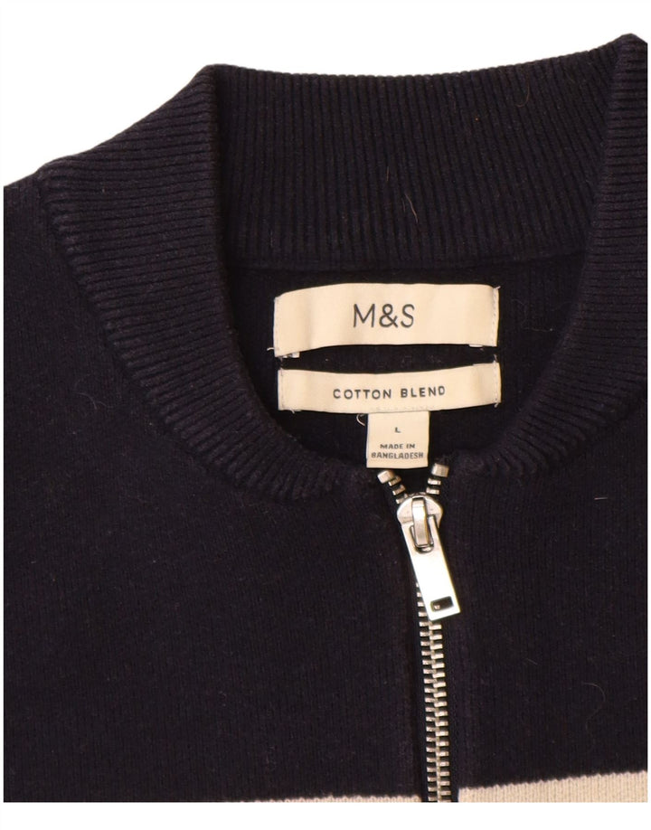 Marks & Spencer Ανδρικό πουλόβερ με λαιμόκοψη με φερμουάρ Μεγάλο μπλε ριγέ